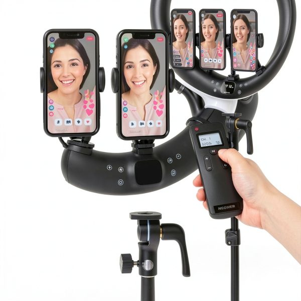 Neewer 19 Inch Ring Light Tripod, 3 Phone Holders, Bluetooth Control-4