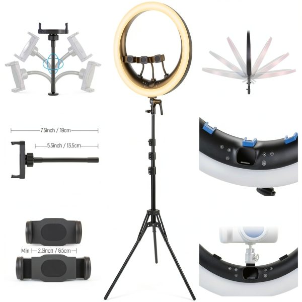 Neewer 19 Inch Ring Light Tripod, 3 Phone Holders, Bluetooth Control-6